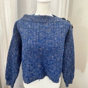 J Crew Wool Crop Sweater with Buttons on Left Shoulder